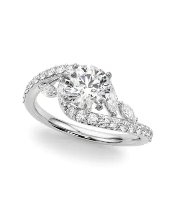5/8 CTTW Swirl Diamond Round Marquise Prong Set Engagement Ring