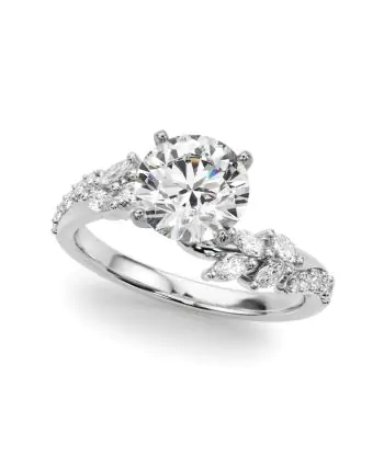 3/8 CTTW Twig Shape Shank Marquise-Round Diamond Prong Set Engagement Ring