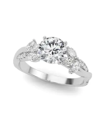 1/2 CTTW Twist Leaf Shank Marquise-Round Diamond Prong Set Engagement Ring