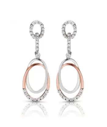 14KT Rose/White Oval Shape Interlinked Gold with Diamond Earring (1/4 CTW)