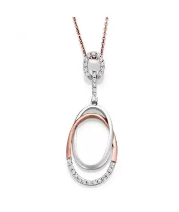 14KT Rose/White Oval Shape Interlinked Gold with Diamond Pendant (1/5 CTW)