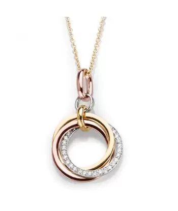 14KT Tri Color Interlinked Diamond Circle Pendant (1/4 CTW)